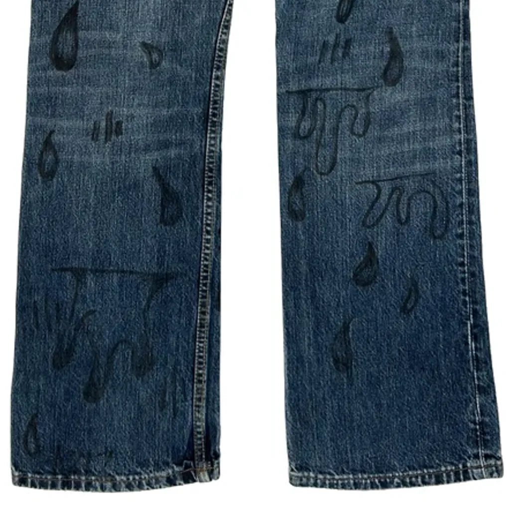 Smiley Face Patch Unbranded Custom Patched Jeans - 32W 33L Blue Denim - Image 7
