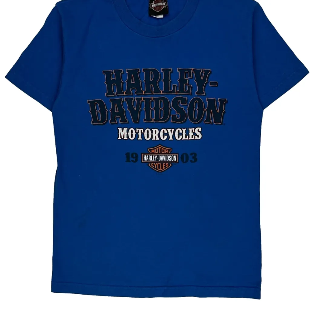 Smoky Mountain Harley Davidson Graphic T-Shirt - Small Blue Cotton - Image 5
