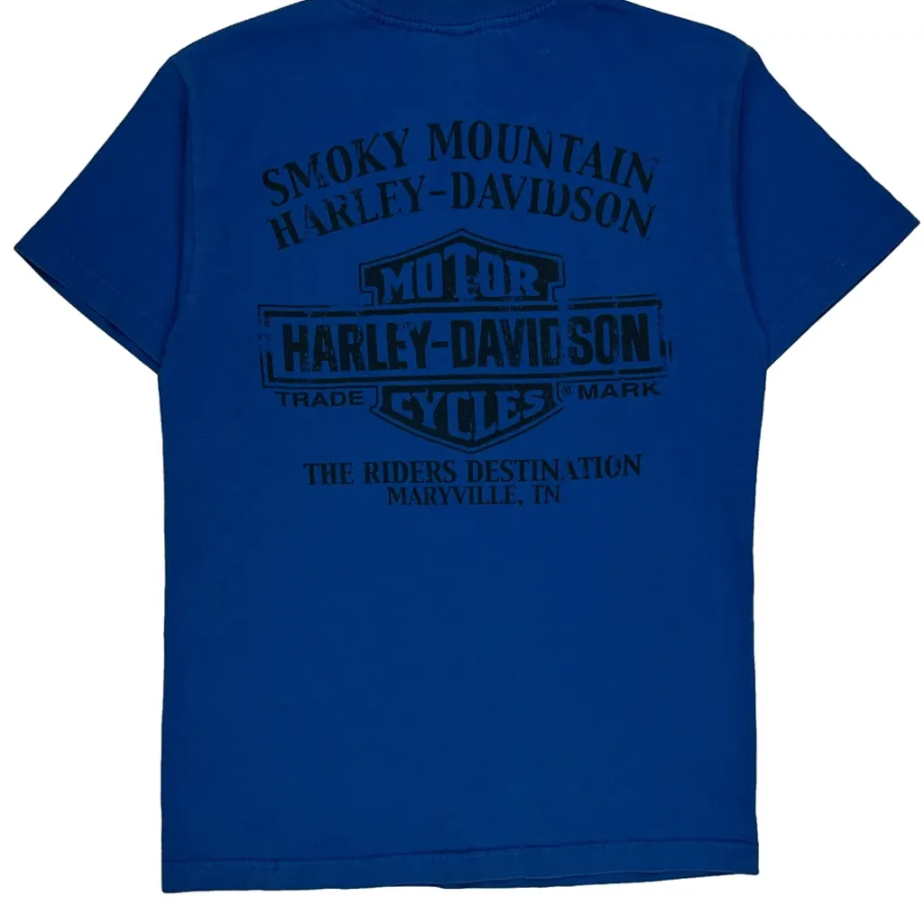 Smoky Mountain Harley Davidson Graphic T-Shirt - Small Blue Cotton - Image 6