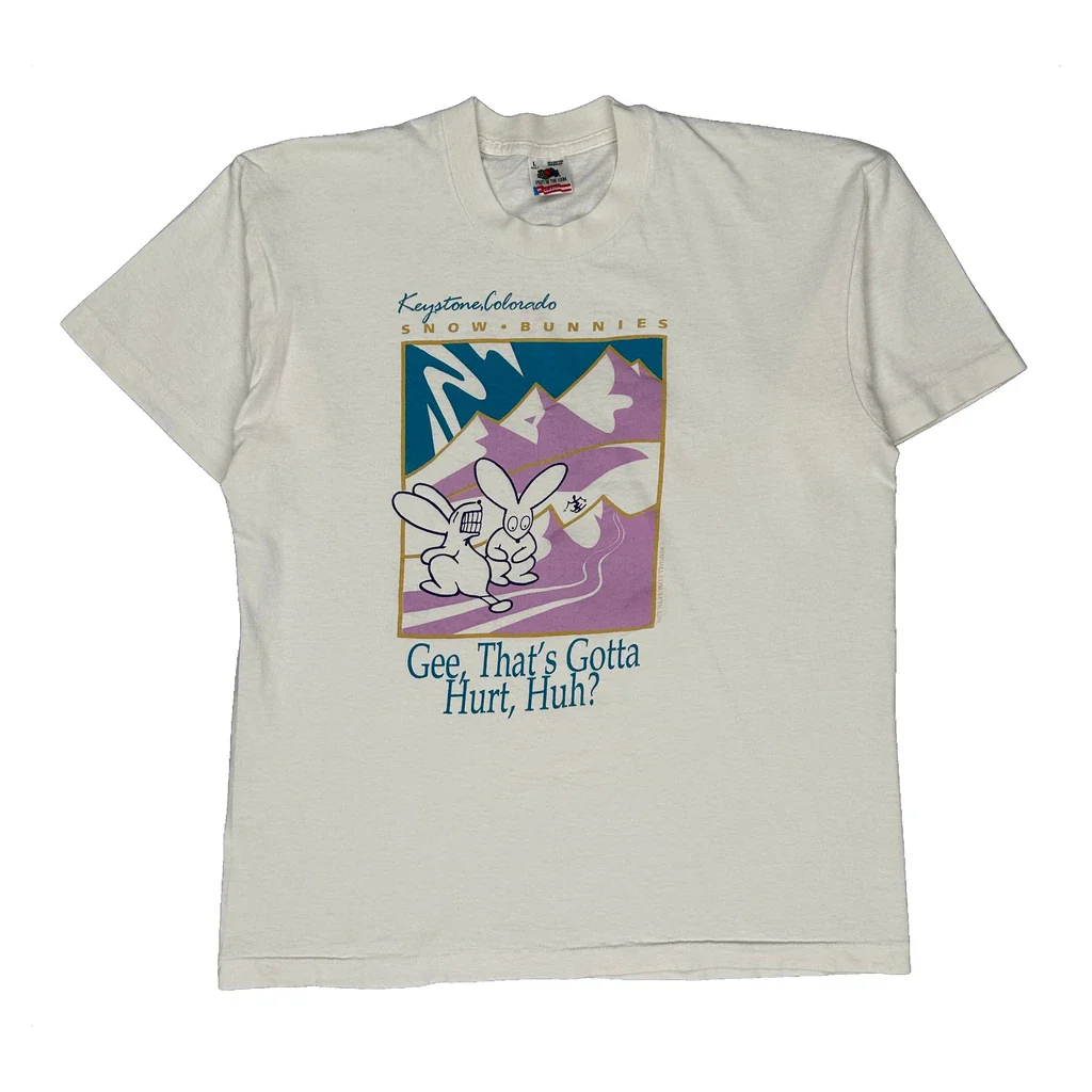 Snow Bunnies Fruit Of The Loom Single Stitch T-Shirt - Large White Cotton
