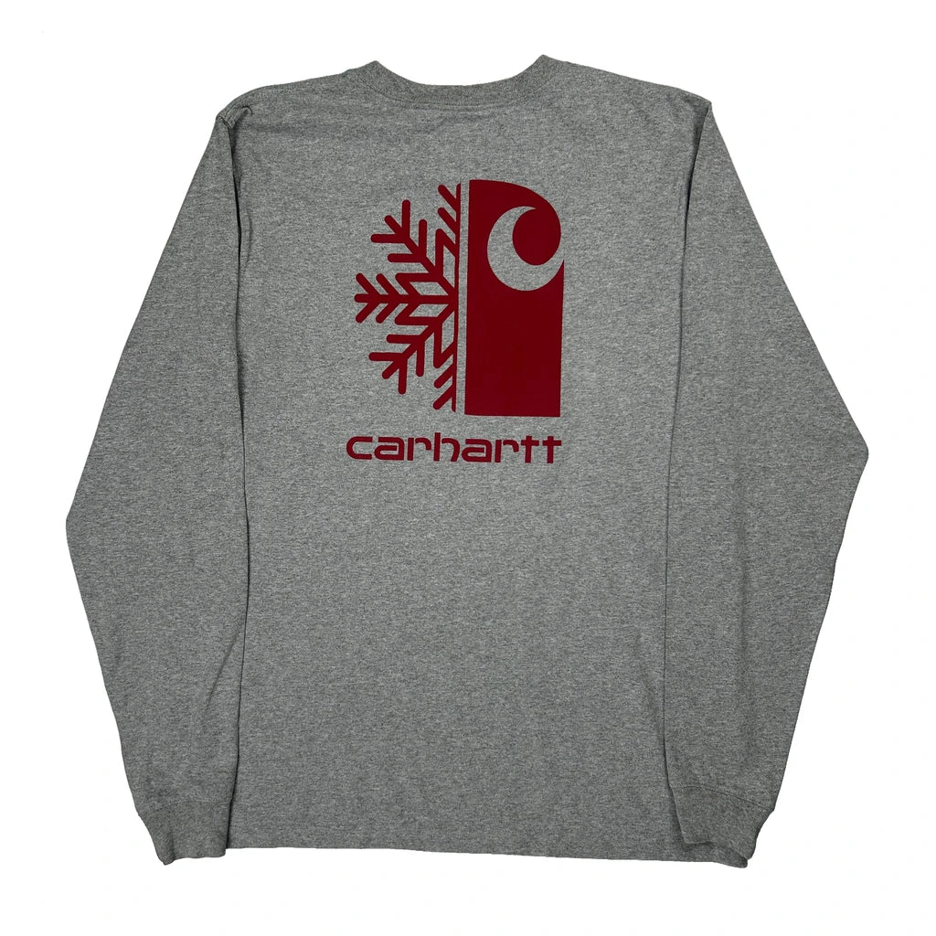 Snowflake Carhartt Tall Long Sleeve T-Shirt - Large Grey Cotton - Image 2