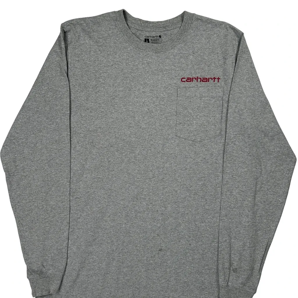 Snowflake Carhartt Tall Long Sleeve T-Shirt - Large Grey Cotton - Image 4
