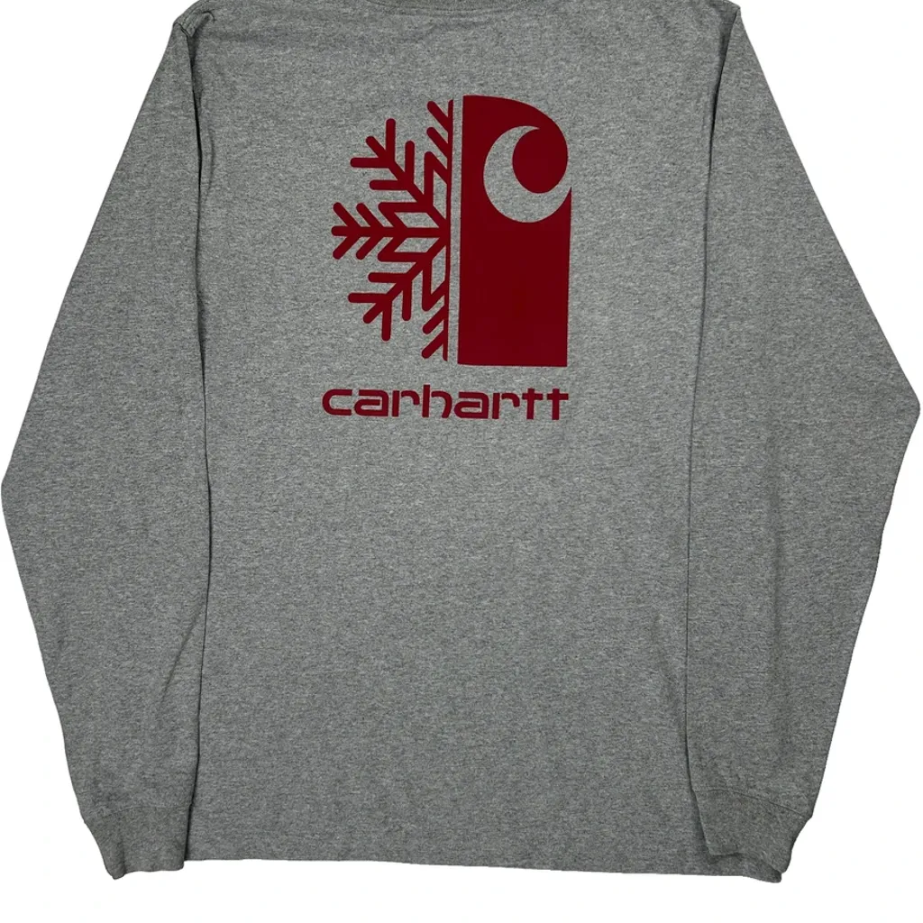 Snowflake Carhartt Tall Long Sleeve T-Shirt - Large Grey Cotton - Image 6