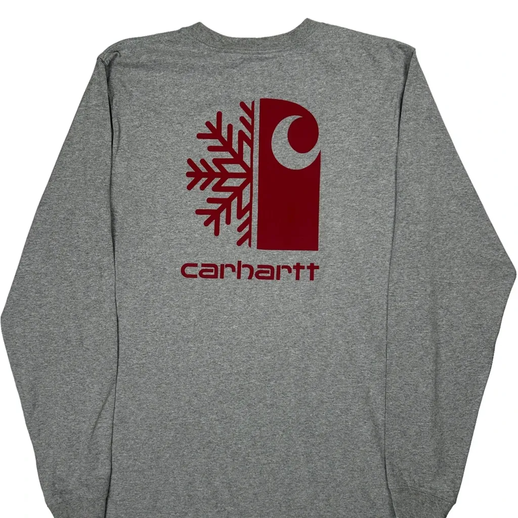 Snowflake Carhartt Tall Long Sleeve T-Shirt - Large Grey Cotton - Image 7