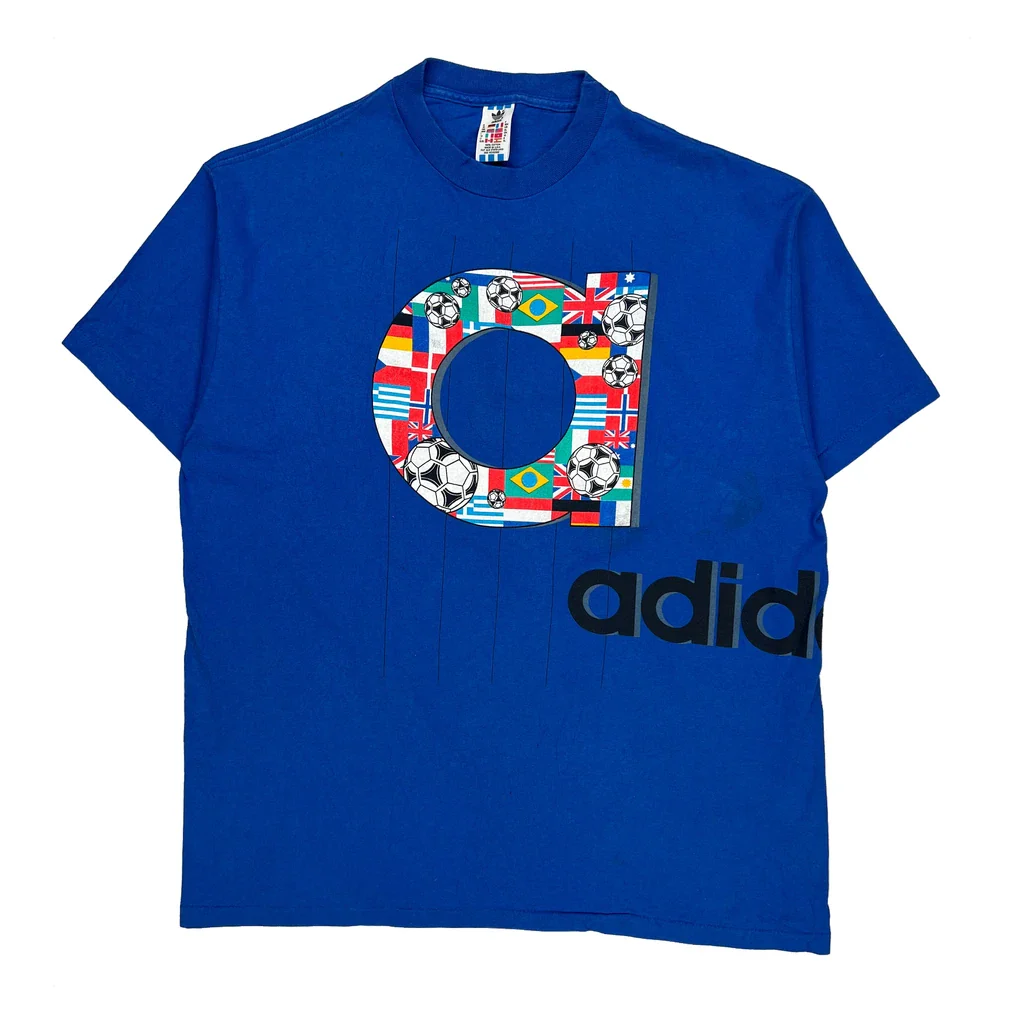 Single Stitch Soccer Adidas Graphic T-Shirt - XL Multicoloured Cotton