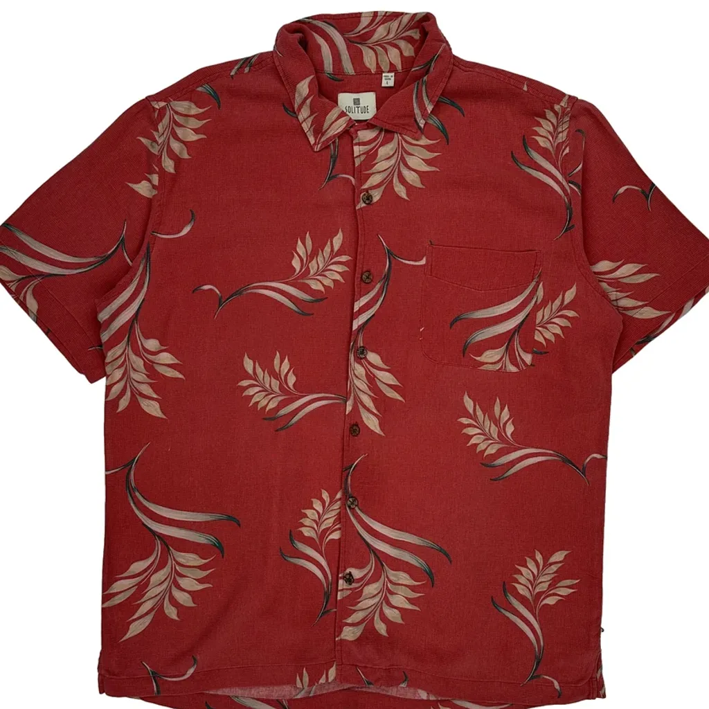 Solitude Floral Hawaiian Shirt - Large Red Silk - Image 4