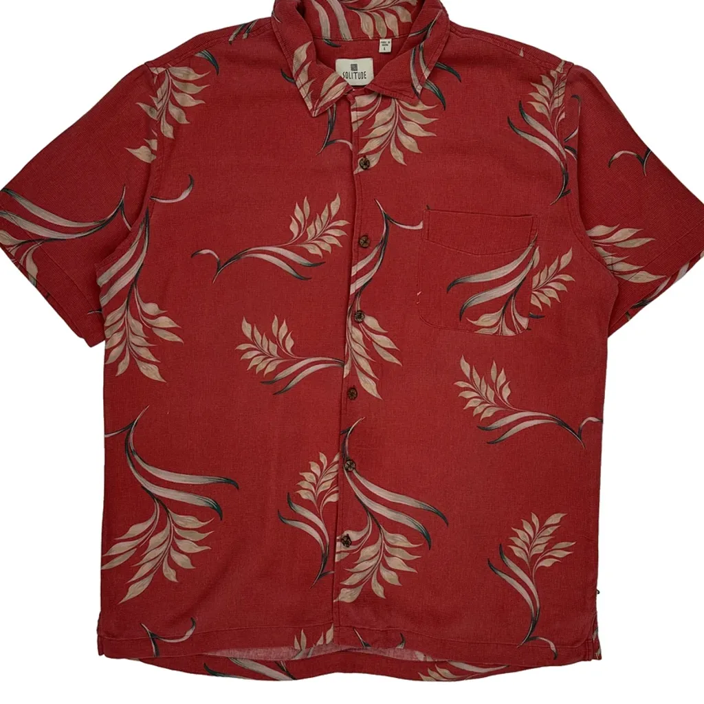 Solitude Floral Hawaiian Shirt - Large Red Silk - Image 5