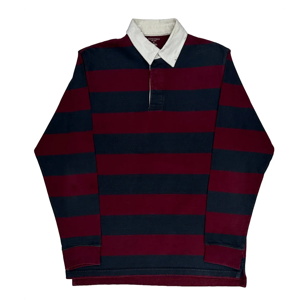 Sonoma Striped Rugby Shirt - Medium Burgundy Cotton