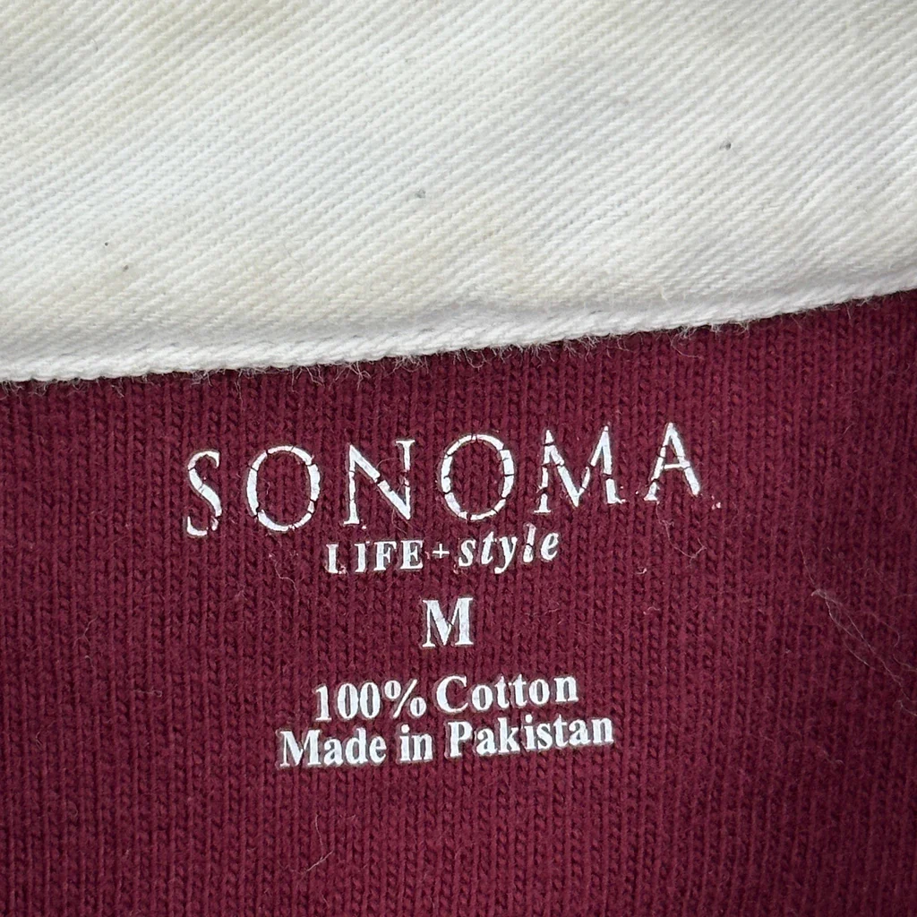 Sonoma Striped Rugby Shirt - Medium Burgundy Cotton - Image 3