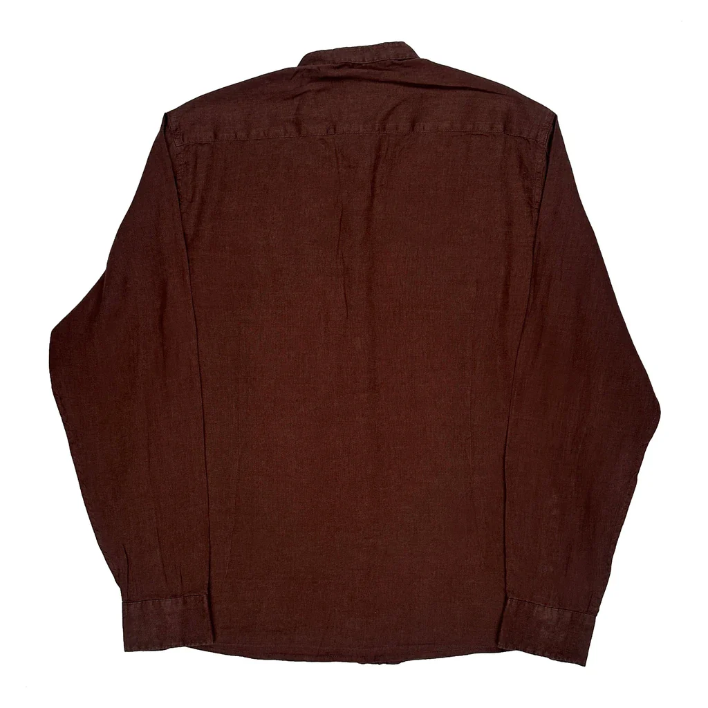 Sorbino Collarless Shirt - XL Brown Linen - Image 2
