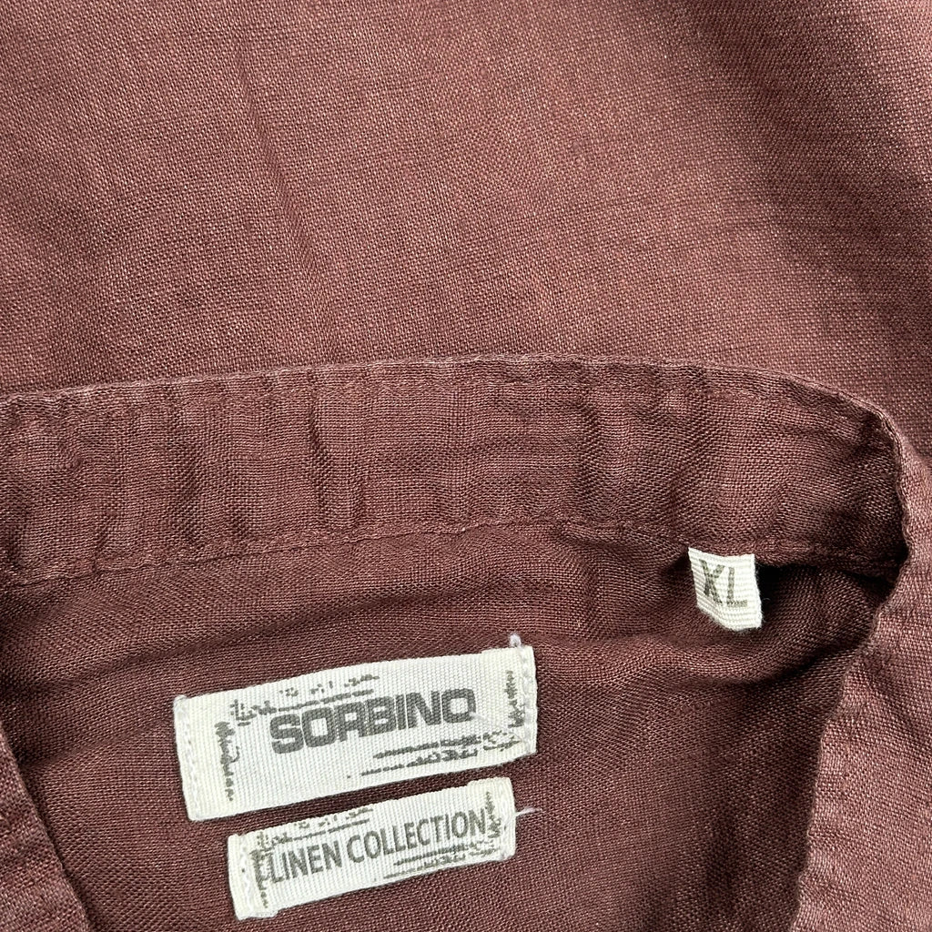 Sorbino Collarless Shirt - XL Brown Linen - Image 3