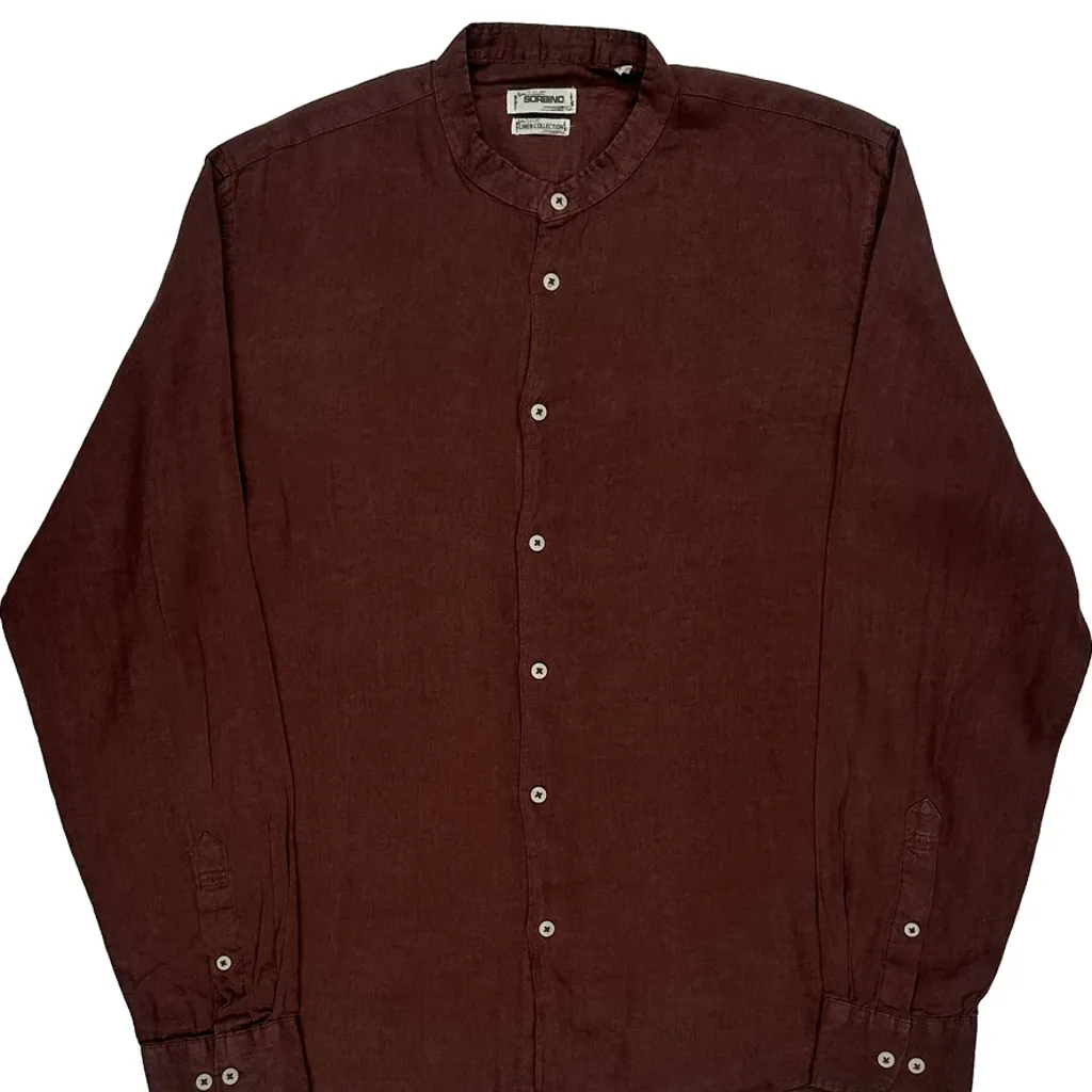 Sorbino Collarless Shirt - XL Brown Linen - Image 4