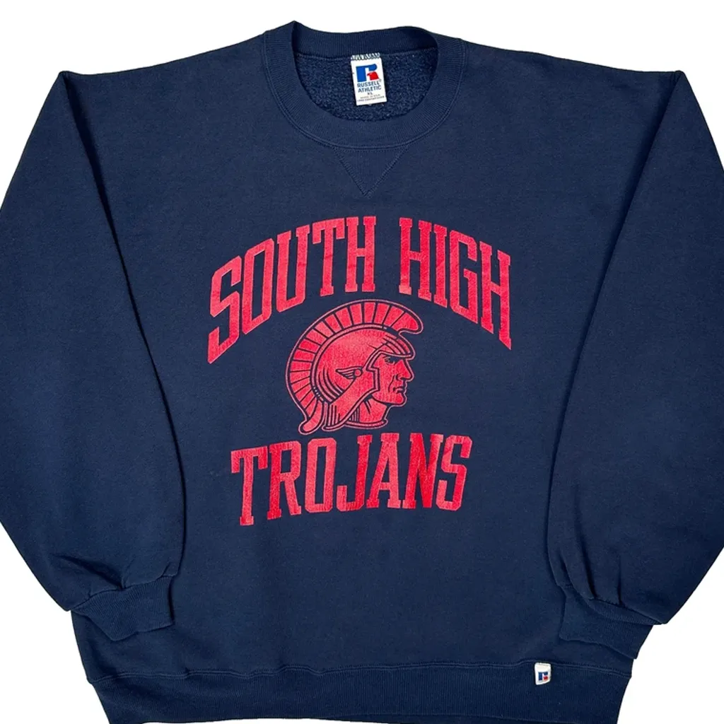 South High Trojans Russell Athletic College Sweatshirt - XL Navy Cotton - Image 4