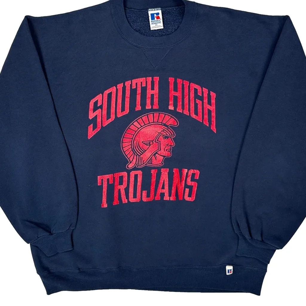 South High Trojans Russell Athletic College Sweatshirt - XL Navy Cotton - Image 5