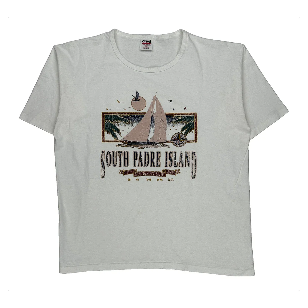 South Padre Island Anvil Graphic T-Shirt - XL White Cotton