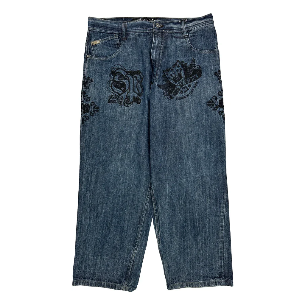 Southpole Baggy Graphic Jeans - 34W 24L Blue Denim - Image 2