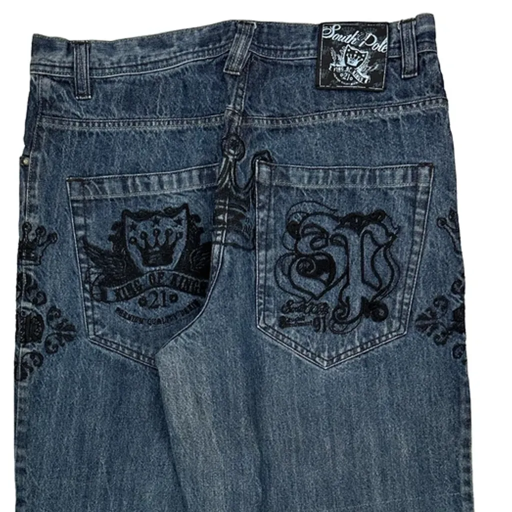 Southpole Baggy Graphic Jeans - 34W 24L Blue Denim - Image 7