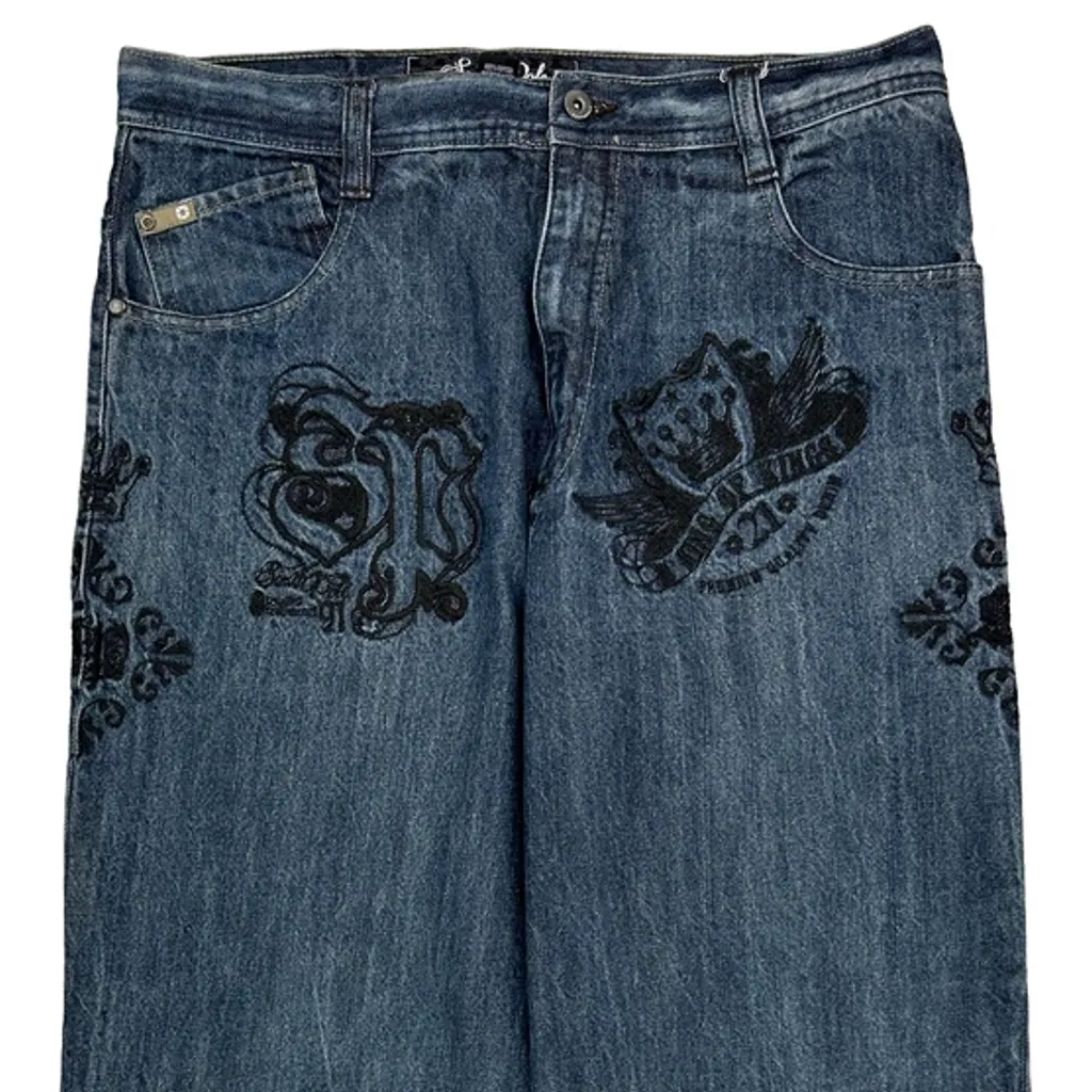 Southpole Baggy Graphic Jeans - 34W 24L Blue Denim - Image 9