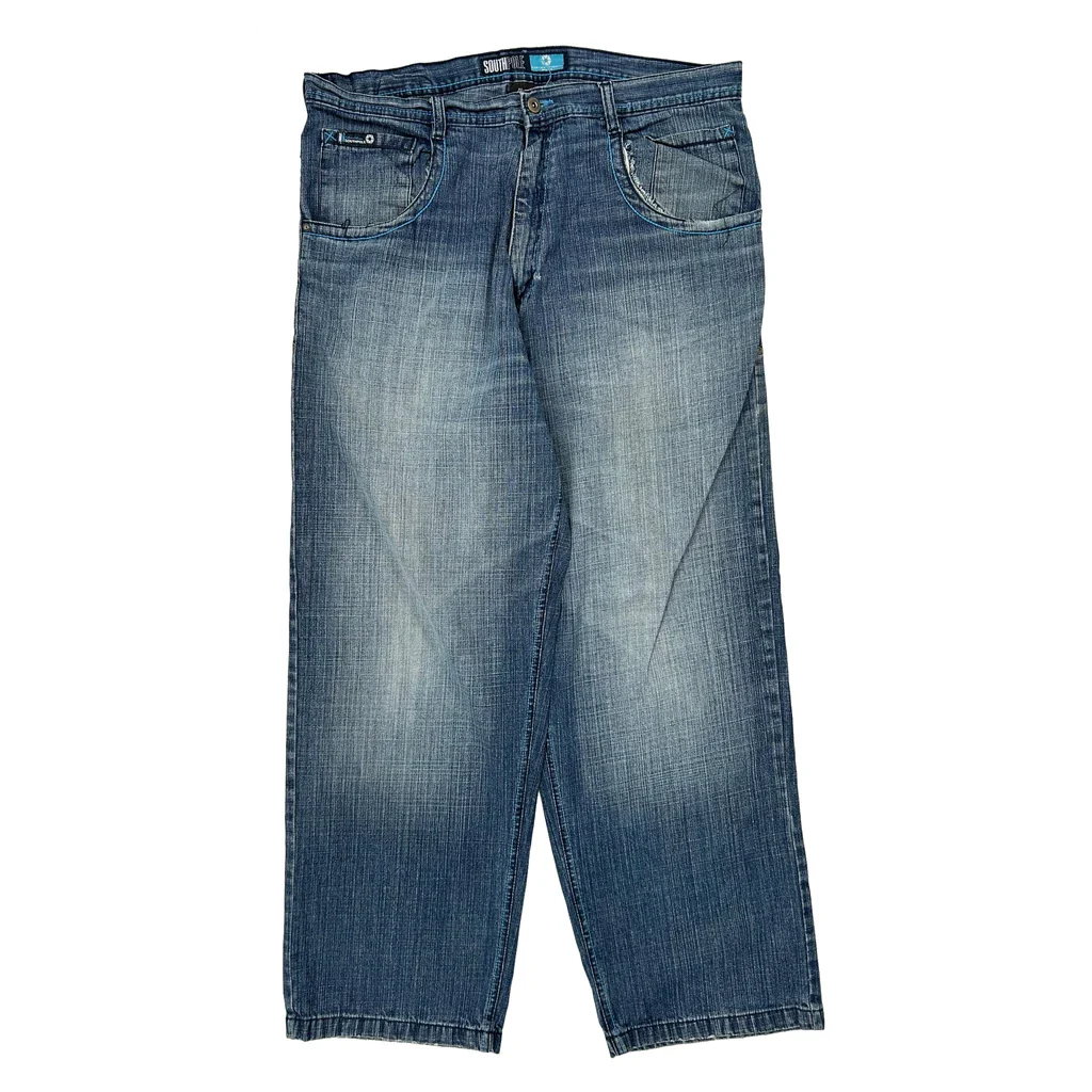 Southpole Baggy Graphic Jeans - 38W 32L Blue Denim - Image 2