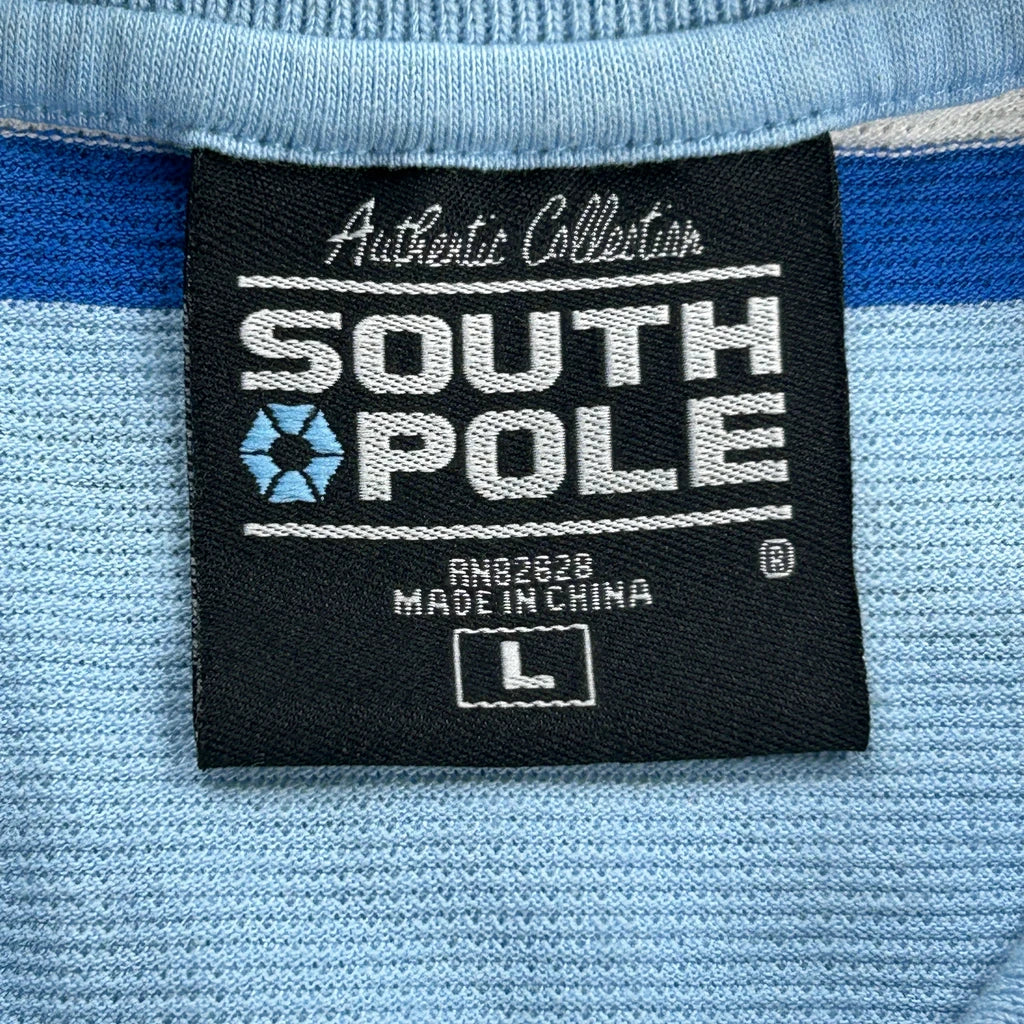 Southpole Striped Y2K Polo Shirt - Large Blue Cotton - Image 3