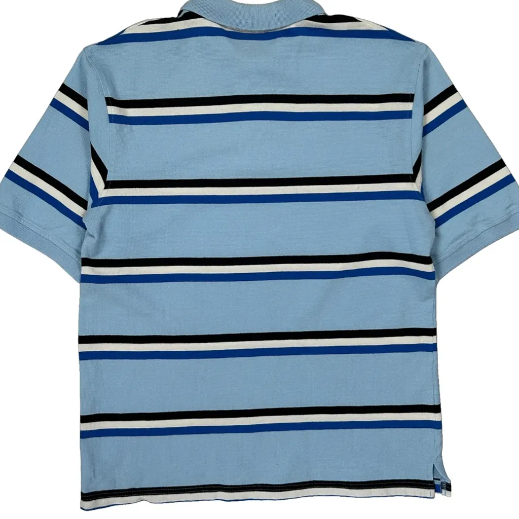 Southpole Striped Y2K Polo Shirt - Large Blue Cotton - Image 7