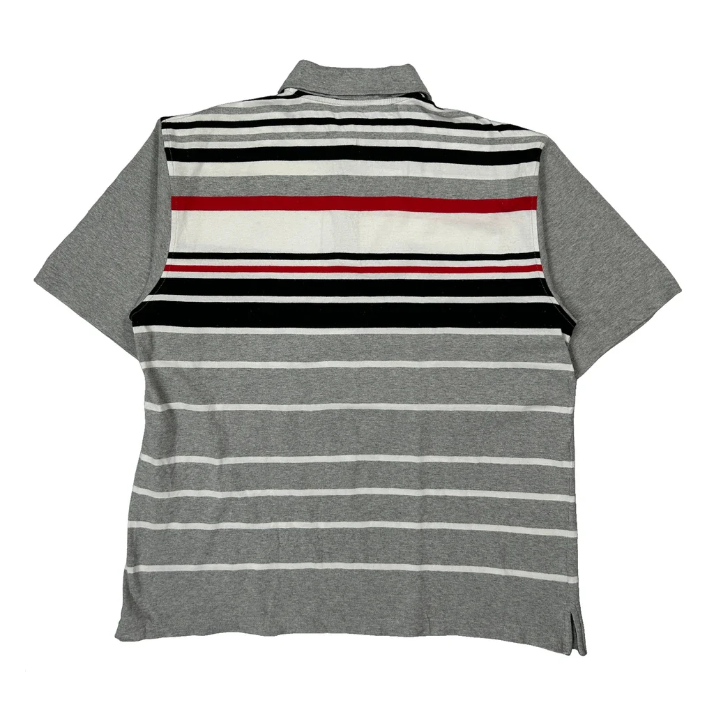 Southpole Striped Polo Shirt - Large Grey Cotton - Image 2