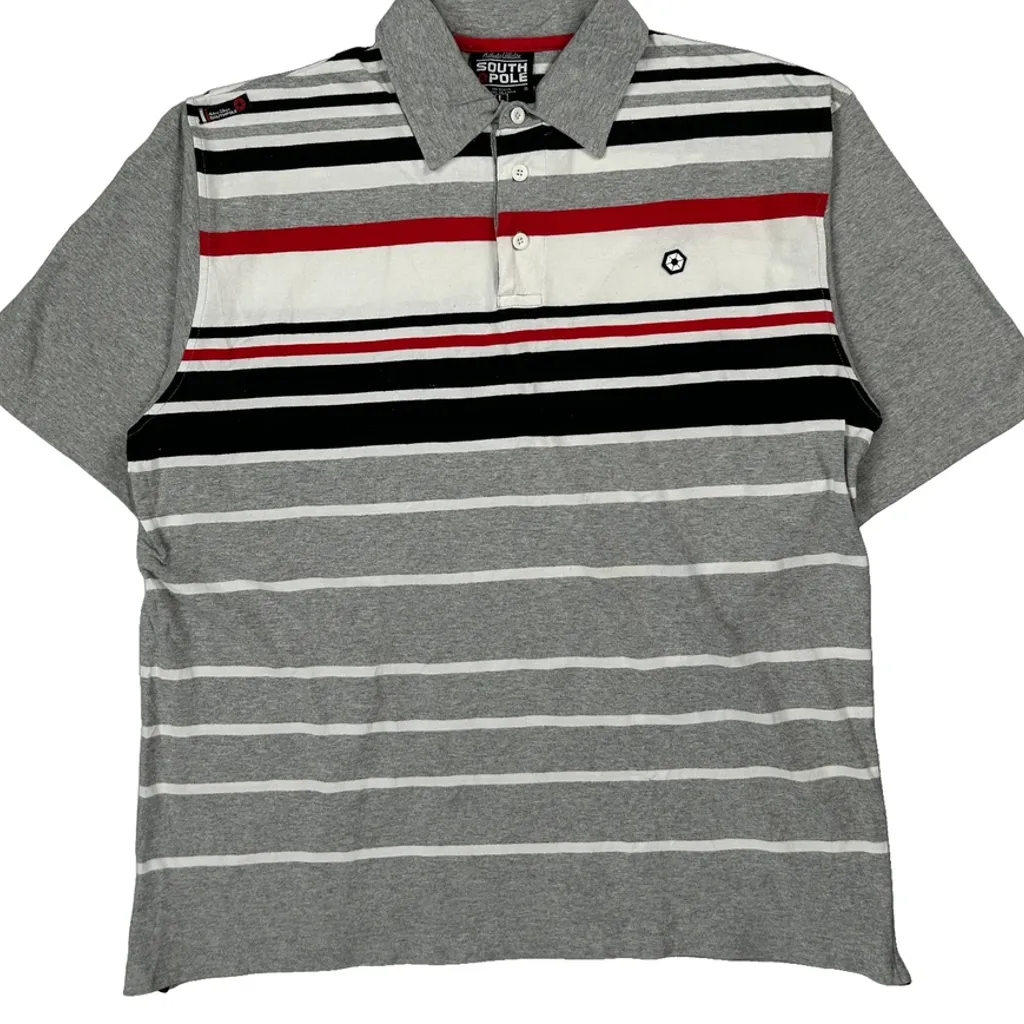 Southpole Striped Polo Shirt - Large Grey Cotton - Image 4