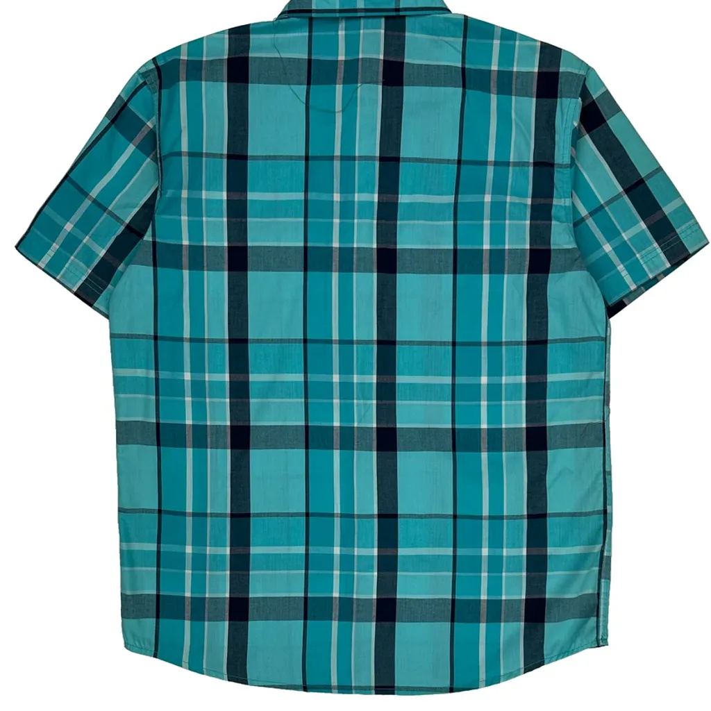 Southpole Checked Short Sleeve Shirt - Medium Blue Cotton Blend - Image 6