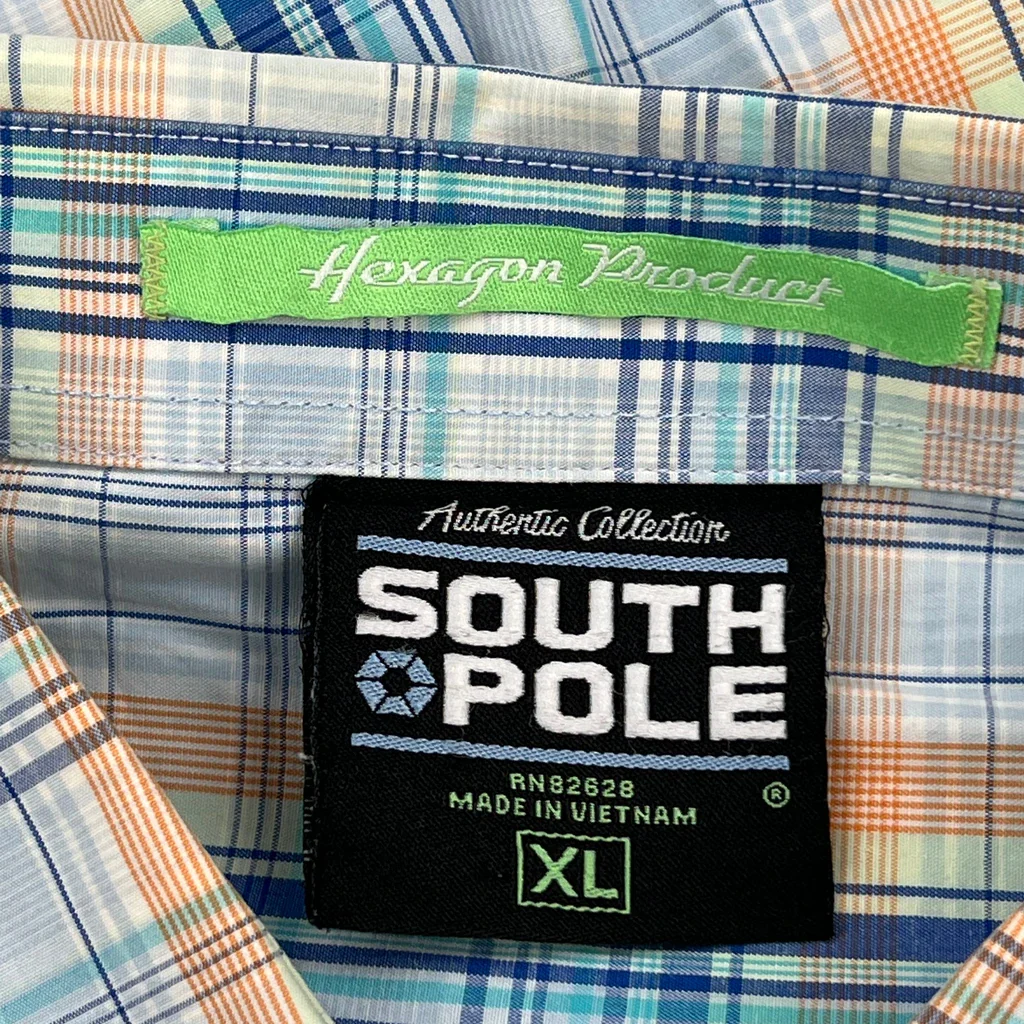 Southpole Checked Short Sleeve Shirt - XL Blue Cotton - Image 3