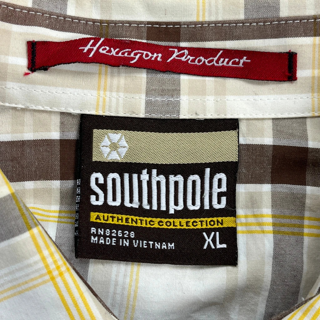 Southpole Checked Short Sleeve Shirt - XL Brown Cotton - Image 3