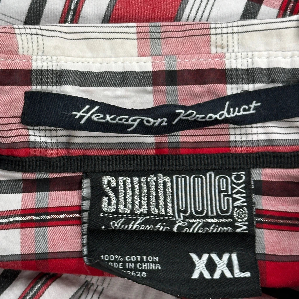 Southpole Checked Short Sleeve Shirt - 2XL Red Cotton - Image 3