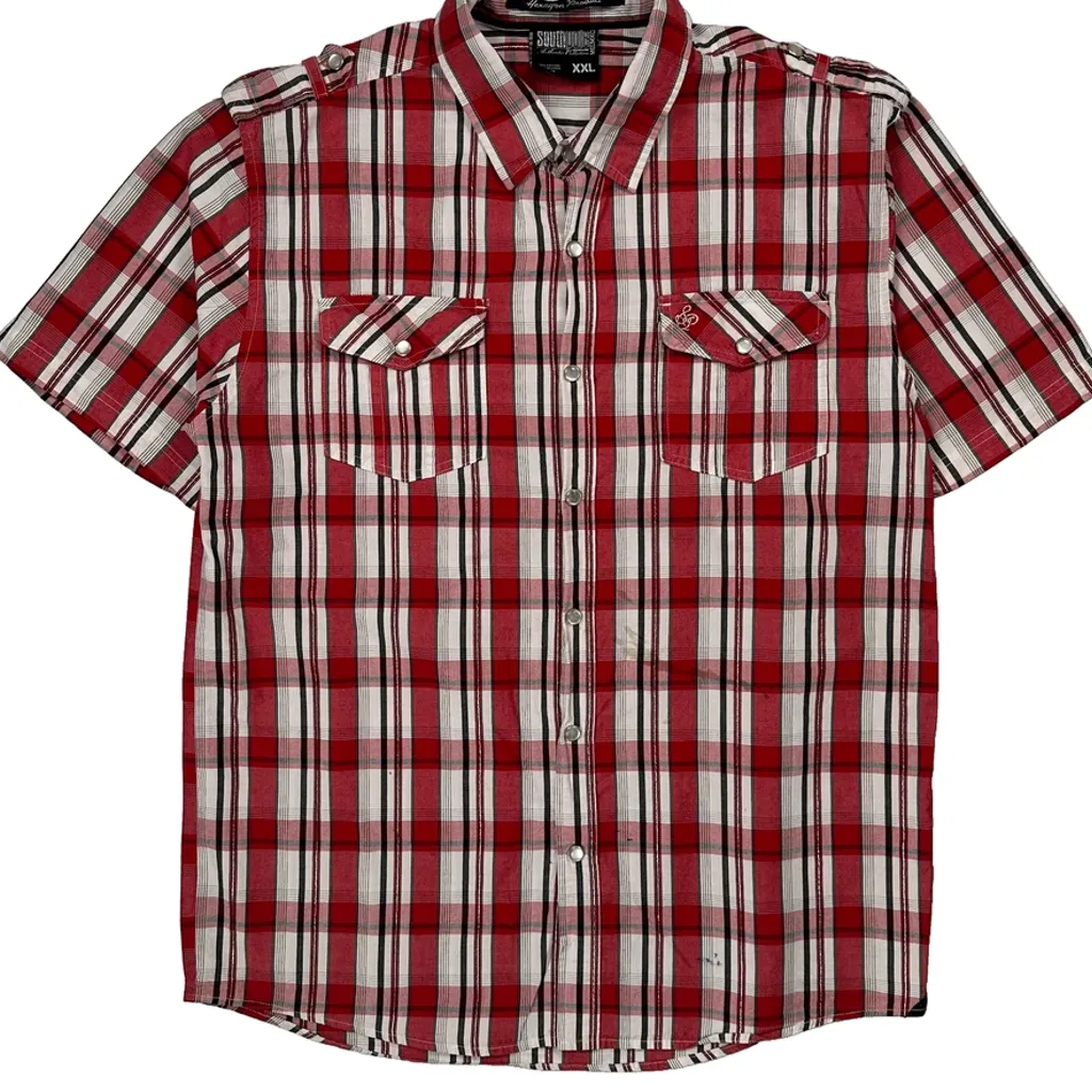 Southpole Checked Short Sleeve Shirt - 2XL Red Cotton - Image 5