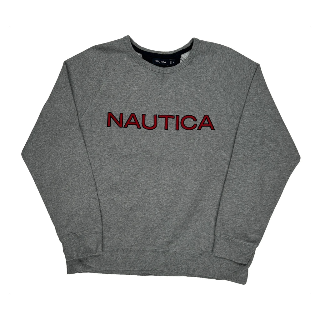 Spellout Nautica Sweatshirt - XL Grey Cotton