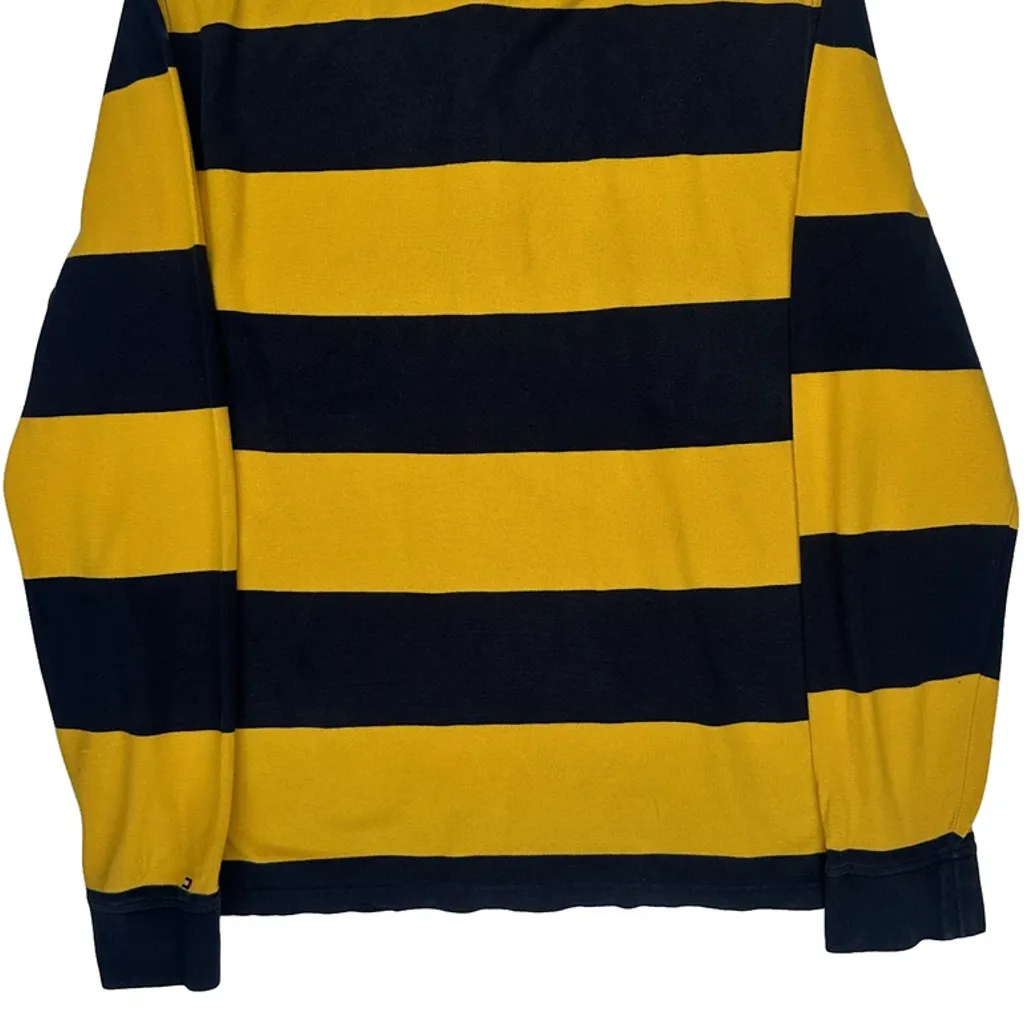 Spellout Tommy Hilfiger Striped Rugby Shirt - XL Navy Cotton - Image 6