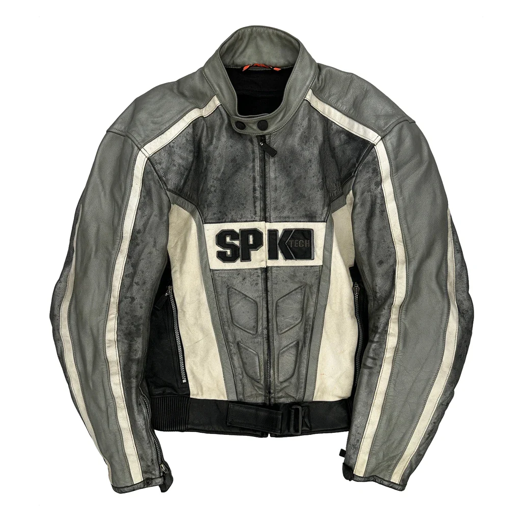 Spk Tech Spyke Motorcycle Leather Jacket - 2XL Grey Leather