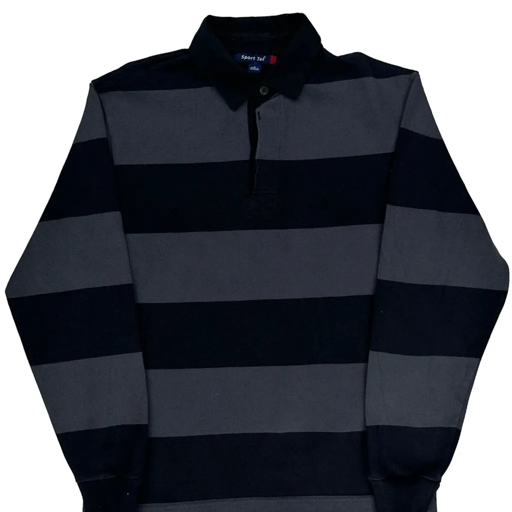 Sport Tek Striped Rugby Shirt - Small Grey Cotton - Image 4