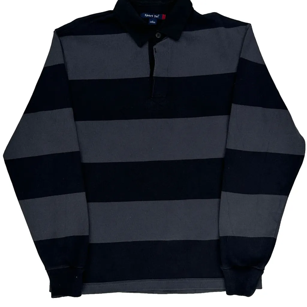 Sport Tek Striped Rugby Shirt - Small Grey Cotton - Image 5