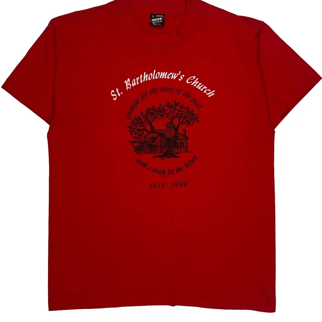 St. Bartholomew'S Church Fruit Of The Loom Single Stitch T-Shirt - Large Red Cotton Blend - Image 5