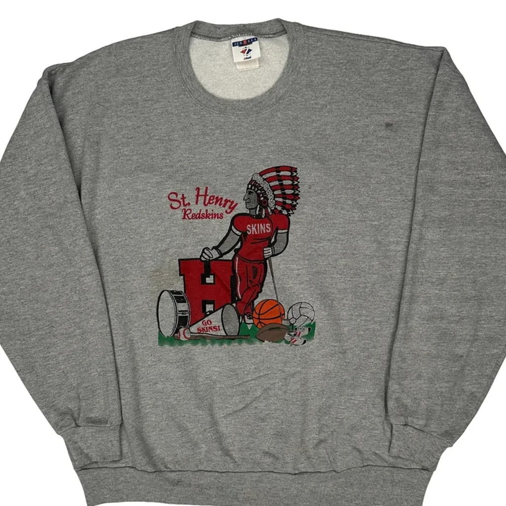 St. Henry Redskins Jerzees Graphic Sweatshirt - XL Grey Cotton - Image 4
