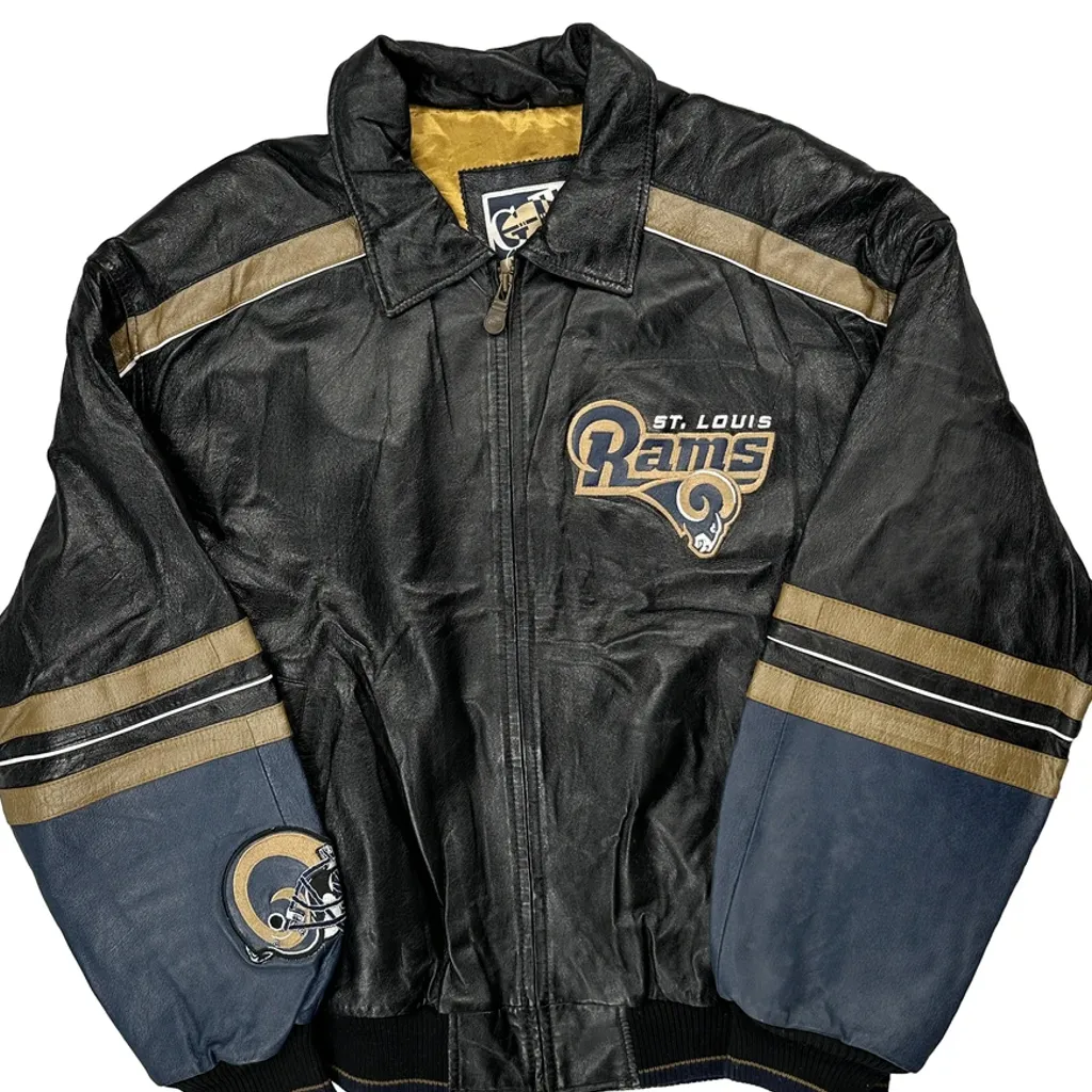 St. Louis Rams Gii Football Leather Jacket - XL Black Leather - Image 5
