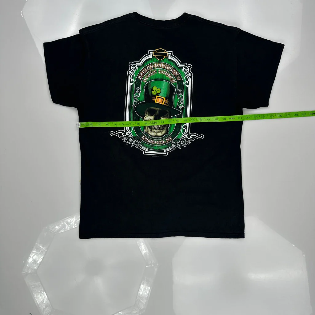 St. Patrick'S Day Theme Harley Davidson Graphic T-Shirt - Large Black Cotton - Image 3