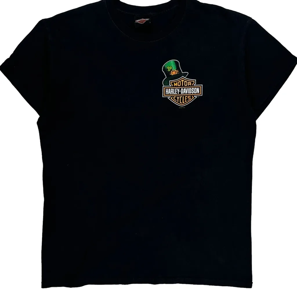 St. Patrick'S Day Theme Harley Davidson Graphic T-Shirt - Large Black Cotton - Image 5