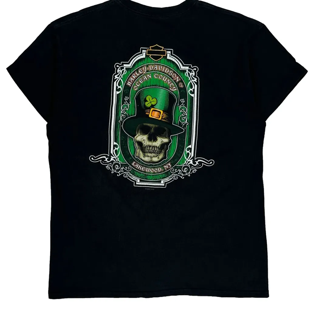 St. Patrick'S Day Theme Harley Davidson Graphic T-Shirt - Large Black Cotton - Image 7