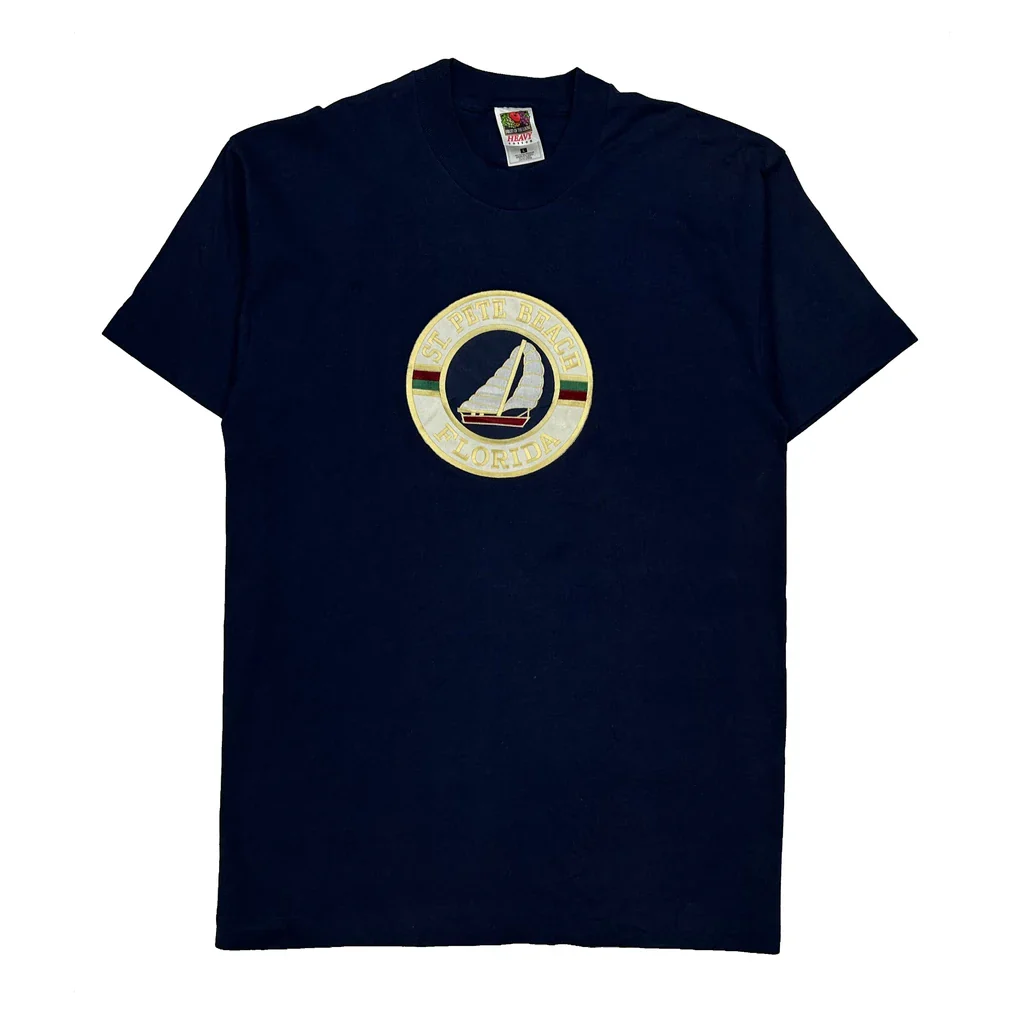 St. Pete Beach Florida Fruit Of The Loom Single Stitch T-Shirt - Large Navy Cotton