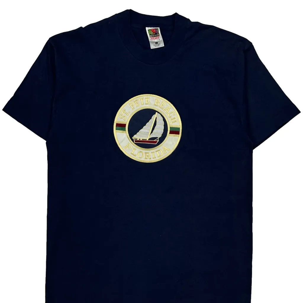 St. Pete Beach Florida Fruit Of The Loom Single Stitch T-Shirt - Large Navy Cotton - Image 4