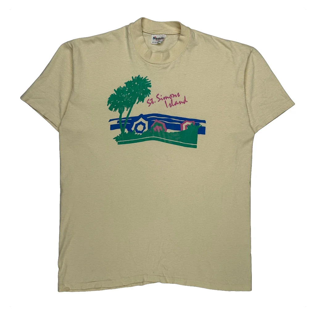 St. Simons Island Stedman Single Stitch T-Shirt - XL Cream Cotton
