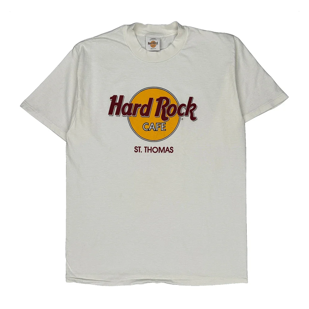 St. Thomas Hard Rock Cafe Single Stitch T-Shirt - Large White Cotton