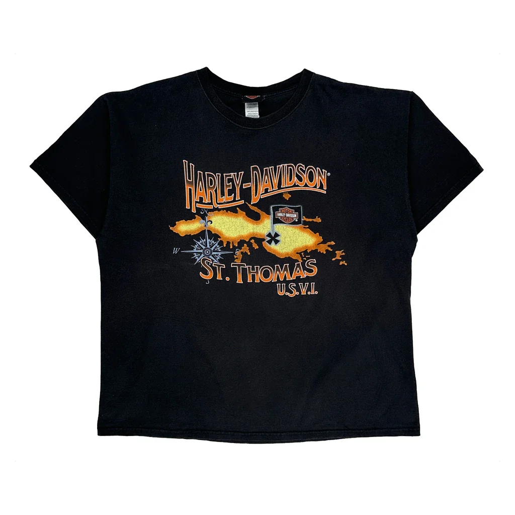 St. Thomas U.S.V.I. Harley Davidson Graphic T-Shirt - 2XL Black Cotton