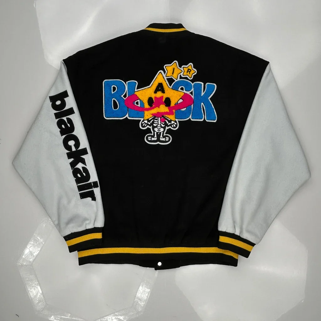 Star Logo Blackair Graphic Varsity Jacket - XL Black Polyester - Image 3