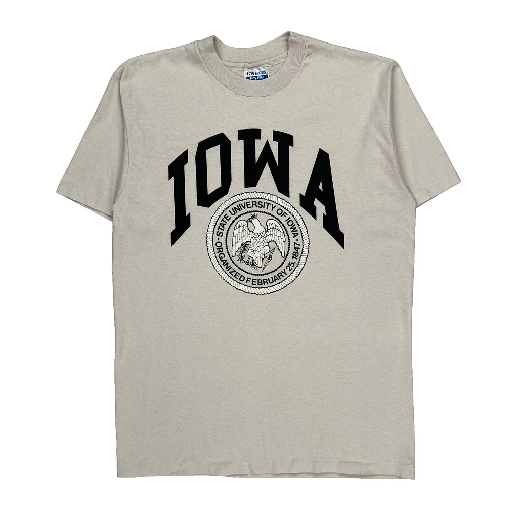 State University Of Iowa Hanes College T-Shirt - Large Beige Cotton Blend